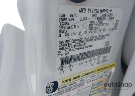 2010 Lincoln Navigator from USA, damaged, VIN 5LMJJ2H55AEJ08446